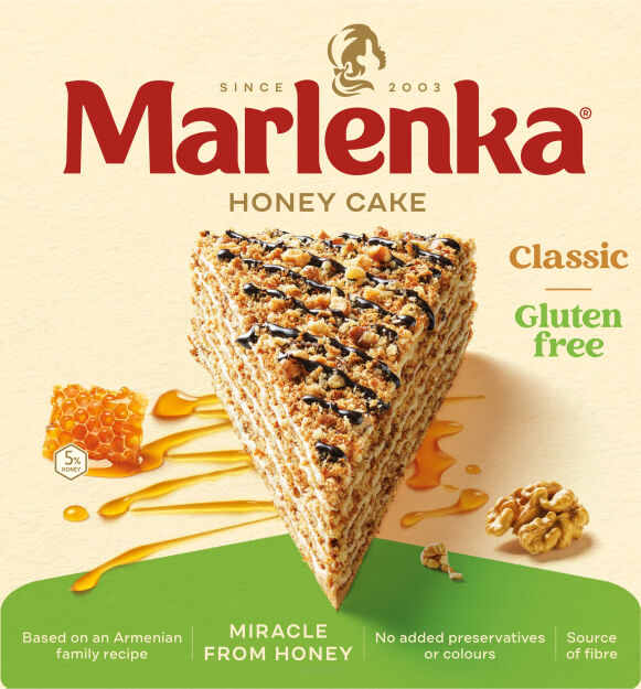 Bezglutenowy miodowy tort MARLENKA® z orzechami włoskimi - 800g